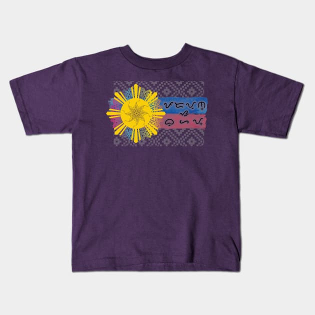 Philippine Flag-Sun Baybayin word Padayon sa Buhay (keep on living) Kids T-Shirt by Pirma Pinas